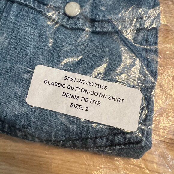 Sundry | Denim Tie Dye Long Sleeve Shirt | Star Heart Embroidery on Elbows | M - Picture 11 of 12